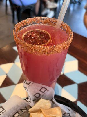 A spicy margarita with a spicy rim