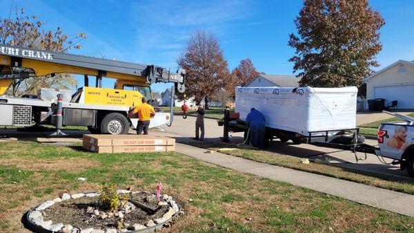 Getting ready to unload and lift into back yard