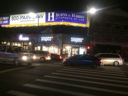 Snipes sneaker store ( German) next to chick-fil-a , and shake shack , next to the BarclayCenter . Flatbush Avenue