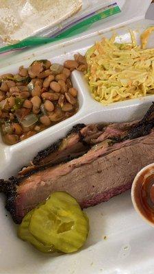 Brisket, charro beans and coleslaw