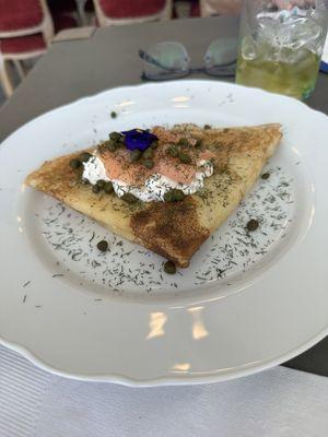 Smoked salmon crepe.