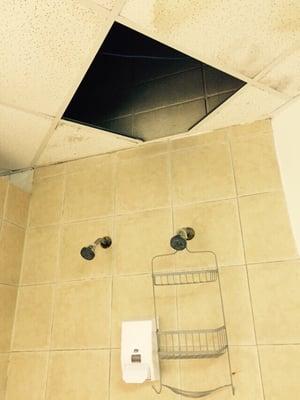 Girl's bathroom. Hole above the shower. Creepy!!