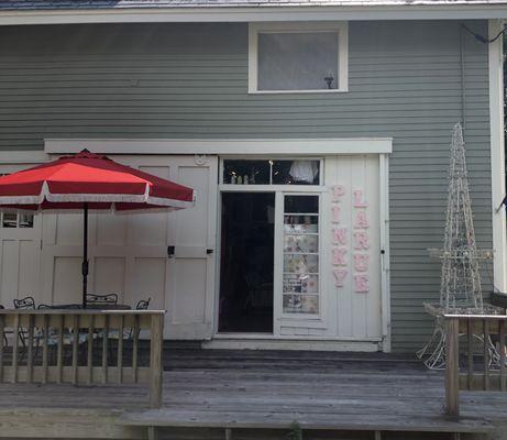 Entrance to Pinky LaRue located in the carriage house behind 995 Main Street in Waldoboro.