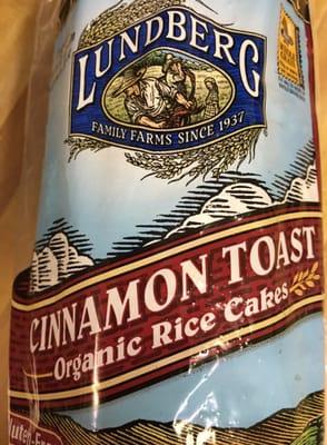 Cinnamon Toast organic rice cakes!  These are so delicious, add natural peanut butter and bananas, super Healthy for a snack!