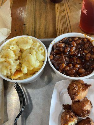 Baked Beans with Brisket 3-Cheese Baked Mac Basket of Hush Puppies