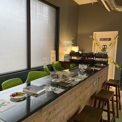 Lounge area with ash trays, lighters and candy dishes