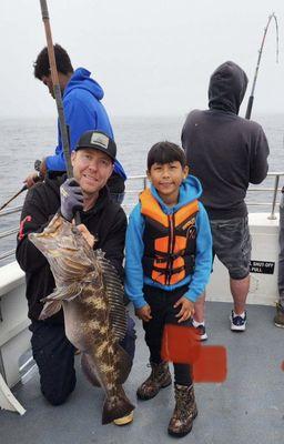 Sam with his first lingcod!