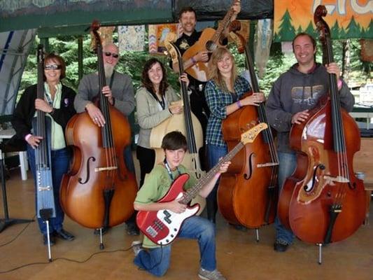 My bass class at the Northern Lights Bluegrass and Old Time Festival in Ness Creek, Saskatchewan, Canada. August 2010.