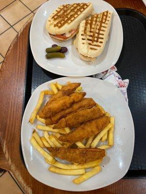 Chicken Fingers and Fries and Honey Roasted Turkey Panini