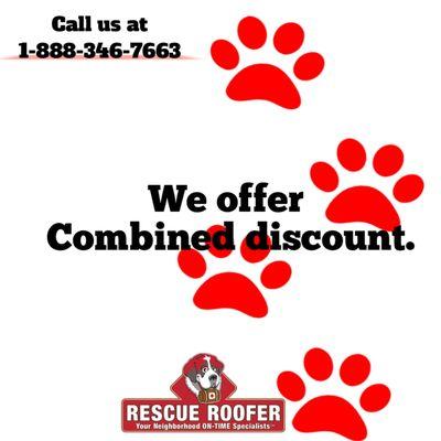 Want to save money on your roofing project? Call us now at 1-888-346-7663 to take advantage of these discounts.