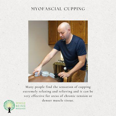 Myofascial cupping has a large array of benefits. We use both stationary and gliding cups. Try this amazing sensation in your next massage