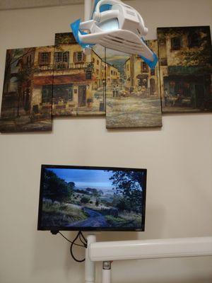 Each patient space has a tv at its chair can watch tv or listen to any music you want