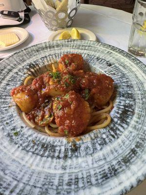 Scallops, pasta, and incredible sauce