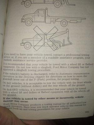 My owners manual explaining how to tow my vehicle.