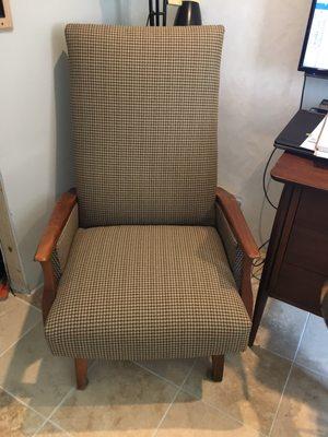 Reupholstered mid century modern chair