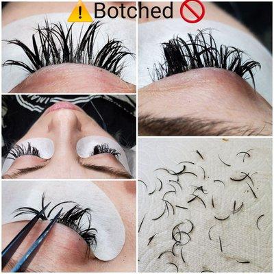 Completely Botched, don't let this happen to you.  Always do your research before choosing a lash artist!