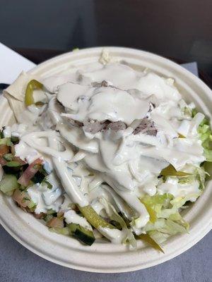 Steak bowl with rice and all the toppings!