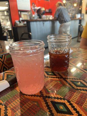 Pink Lemonade & sweet tea. Free refills on the drinks