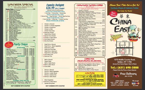 Menu with great selection of family delights super combo, dinner combo and PARTY items.