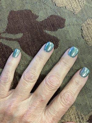 Green chrome nails at Lexor Nails.