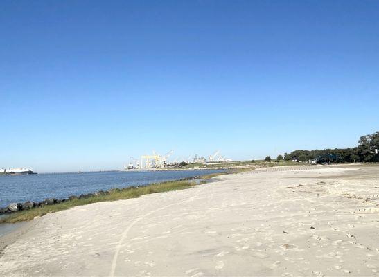 Beach with view of Ingalls Shipyard.