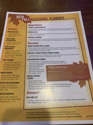 Seasonal menu