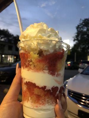 Strawberry shortcake layered sundae