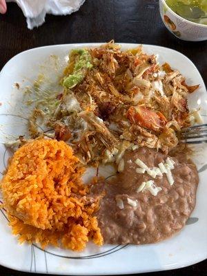 Chicken chilaquiles with guacamole salsa