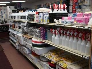 Spray bottles, Floor pads, Steel wool pads, and wax applicators.