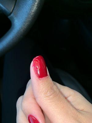 Gel manicure falling apart same day.