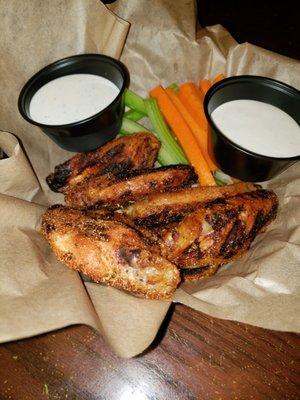 Carolina rub flat wings blue cheese and ranch