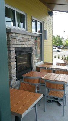 Outdoor seating and fireplace