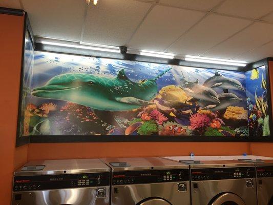 Our signature beautiful mural from the back. Real soothing & calming to look at while you do your laundry, especially at night!