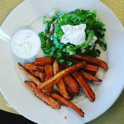 Greek turkey burger with sweet potato fries, 86 the tomato and bun