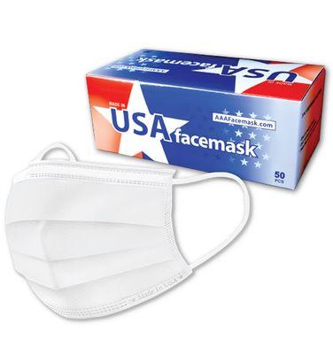 White Made in USA 3-Layer Disposable Face Mask