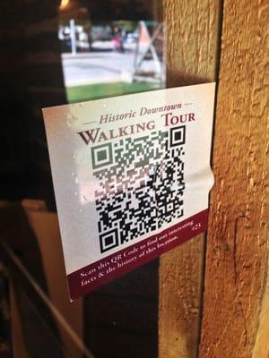 Scan code in the window for narrated historical walking tour of old Grapevine