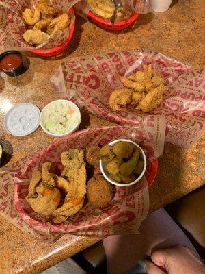 Catfish shrimp combo w coleslaw and fried oakra