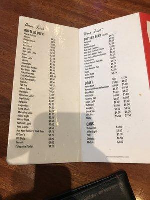 Beer menu