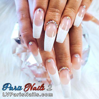 Acrylic Nails with French and Rhinestone Nail Art Design