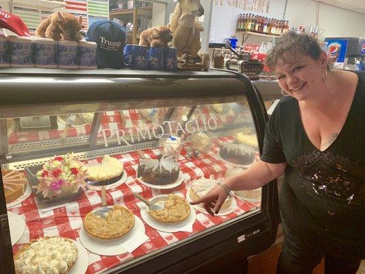 Jennifer displaying her pies