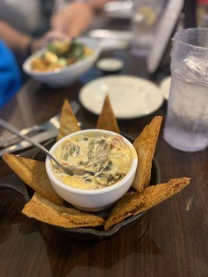 Collard green Cheese dip with bread.