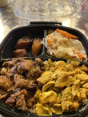 Henny's Jerk Chicken/Curry Chicken/- "Caribbean Style" (Cabbage and Plantains)