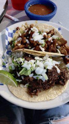 Al Pastor and Barbarcoa tacos.