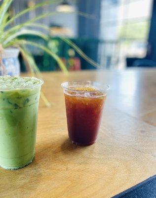 Iced Matcha Green Latte and iced americano