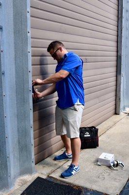 Here we are installing a new commercial lock on a building out in the Lake Wylie area.