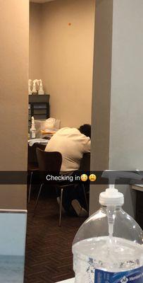 It took 3 times ringing the front desk bell for this guy to wake up