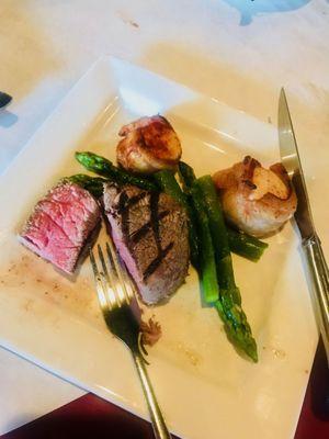 Mothers day special Filet Mingnon, Asparagus, and Bacon Wrapped Scallops!  Delicious!