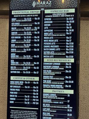 Current menu and prices - October 2023