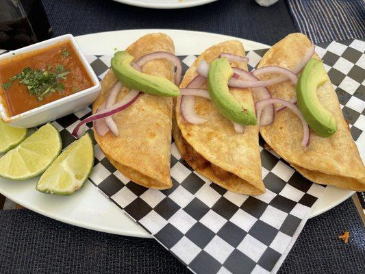 Shrimp and potato tacos!! Salsa had great flavor!