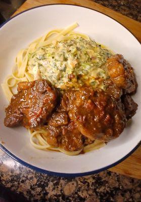 Jerk oxtail and jerk pasta plate